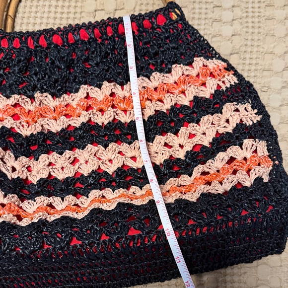 Black Crochet Top-Handle Bag with Pink tan and Orange Accents - Picture 2 of 7